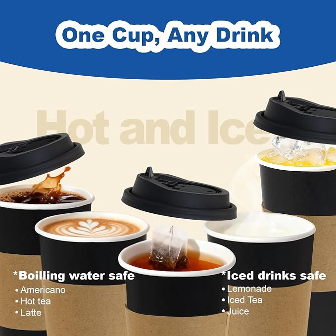 16 oz 50 Pack Coffee Cups with Lids and Sleeves, Hot Disposable To Go Travel - Image 6