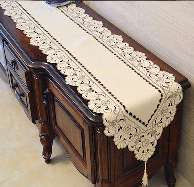 LeLehome 15 X 69 Inch Embroidery Table Runner, Classic Flowers Floral Dresser - Image 7