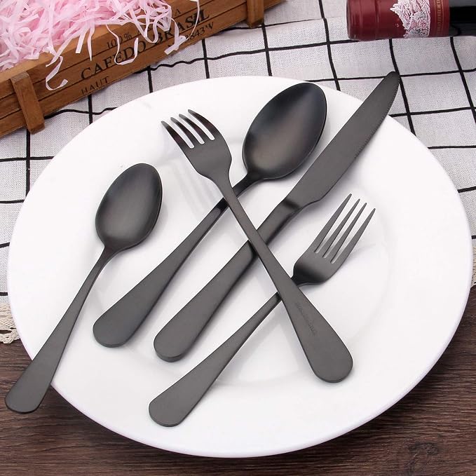 Matte Black Silverware Set, Satin Finish 20-Piece Stainless Steel Flatware Set - Image 6