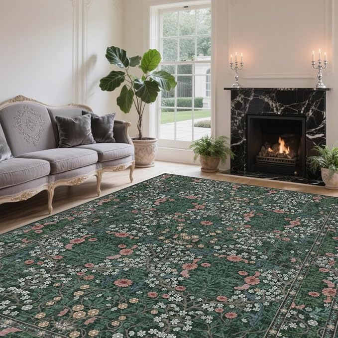 Vintage Green Living Room Rug, 6x9 Washable Area Rugs by Unknown