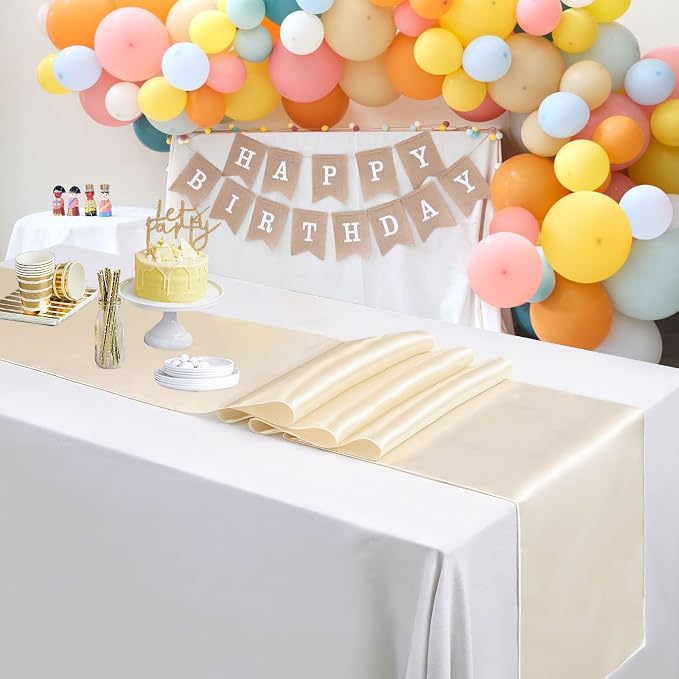 Ivory Table Runners 16 Pack 12x108 inch Silk Satin Smooth Fabric | Satin Table - Image 6