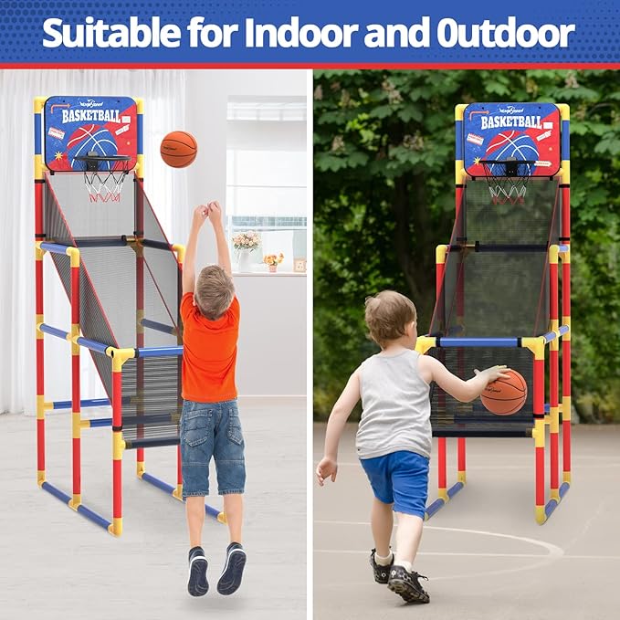 Kids Arcade Basketball Game with Electronic Scoreboard and Cheer Sounds, Indoor Outdoor Basketball Hoop with 4 Balls, Game Toy Gift for Ages 3-12 Boys and Girls