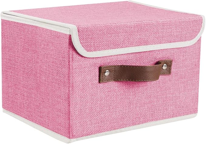 Lucky Monet Storage Bins Boxes with Lids 2 Pack Decorative Storage Boxes Collapsible Fabric Storage Basket Containers Lidded Storage Cube for Organizing Closet Home Office, 15"x 10"x 10" (Pink)