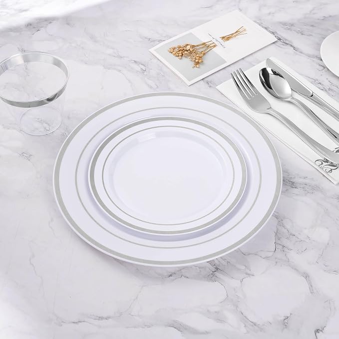 BESTVIP 100Pcs Silver Plastic Plates, 10.25 Inch Disposable Party Plates | - Image 5