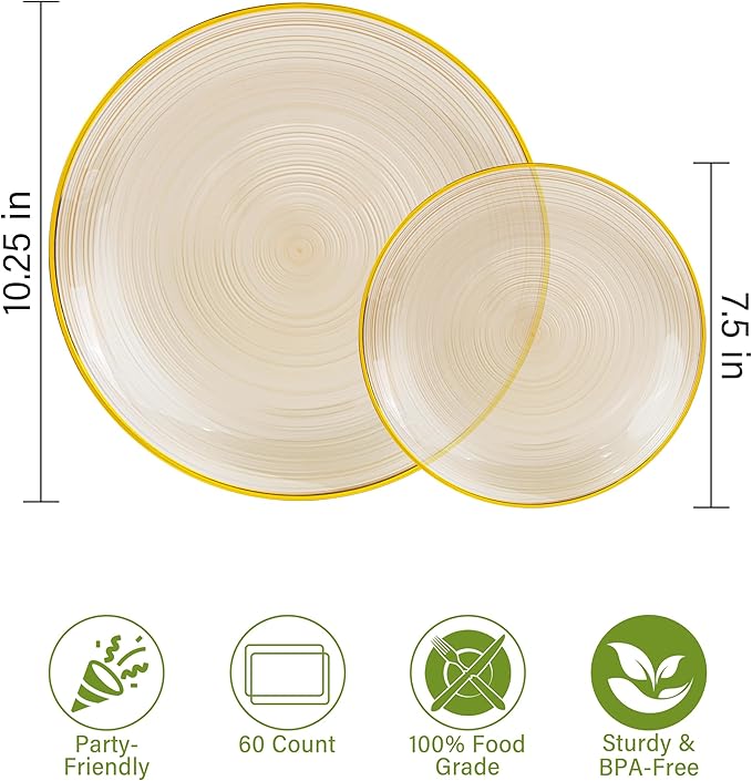 Morejoy 60Pcs Brown Plastic Plates - Image 4