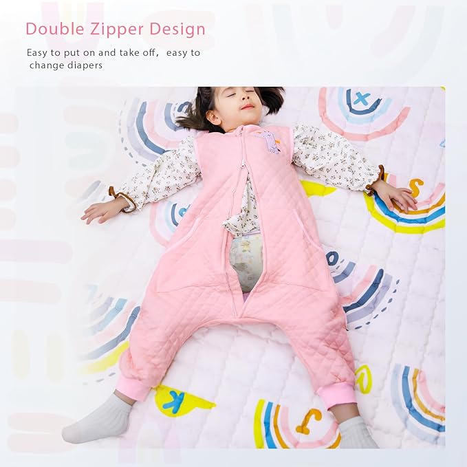 Baby Toddler Sleep Sack with Feet 2.5 TOG Winter, Wearable Blanket with Legs, Toddler Sleeping Sack Long Sleeve (Pink, 2T-3T)