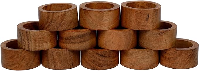Handmade Acacia Wood Napkin Ring Set of 12 by Samhita