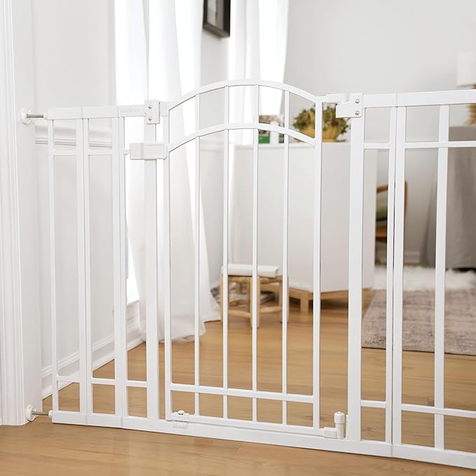 Ingenuity Decorative Extra Tall Baby Gate & Dog Gate, 28.5"-48" Wide, 36" Tall, Hardware or Pressure Mounted, Install on Top or Bottom of Stairs, Banister, or Doorway - White