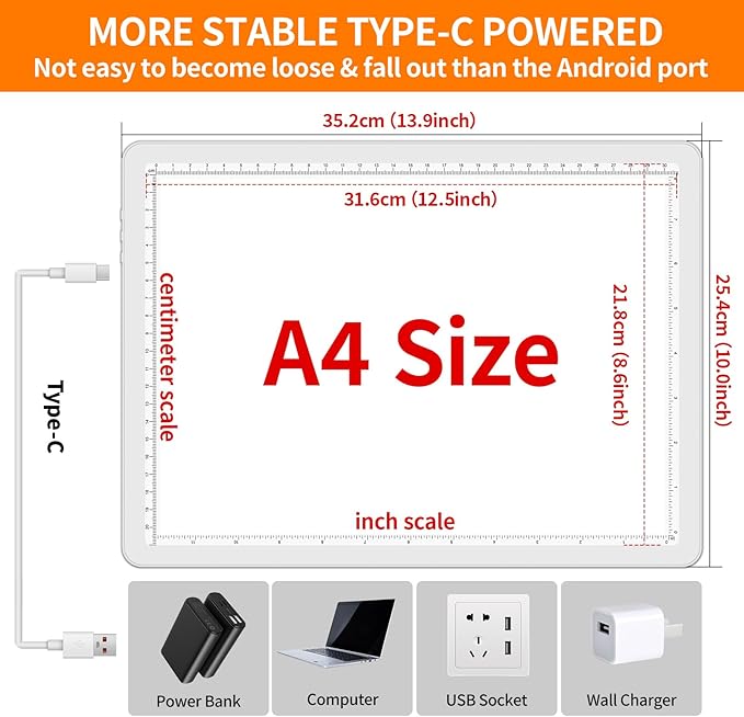 Elice Magnetic A4 Light Board for Diamond Painting, Ultra-Thin Tracing LED Light Box with Side Buttons, Super Bright Diamond Art Light Pad, Light Table for Drawing, Sketching, Weeding Vinyl - White