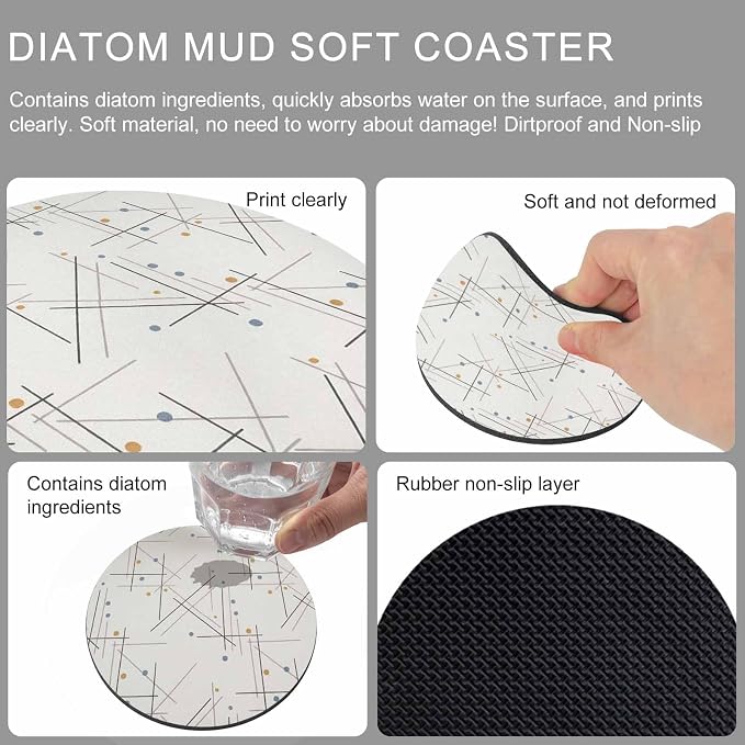 Modern Geometric Coasters Set of 2, Minimalist Lines Polka Dots Abstract Beige - Image 9