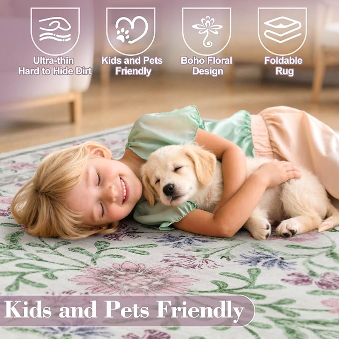 Wonnitar Purple Floral 8x10 Area Rugs, Washable Rug - Image 5