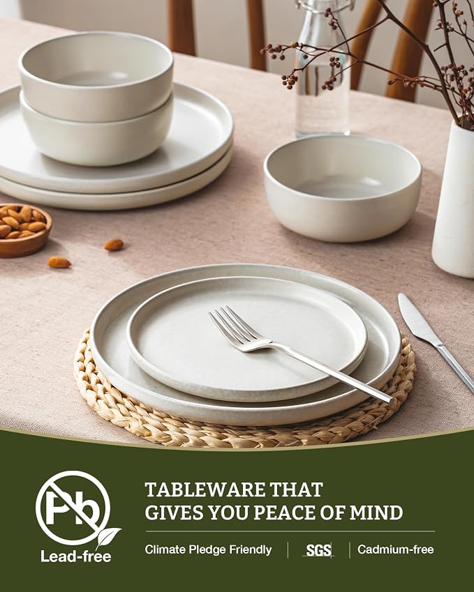 Famiware Milkyway 16-Piece Stoneware Plates and Bowls, Matte Beige White | - Image 7