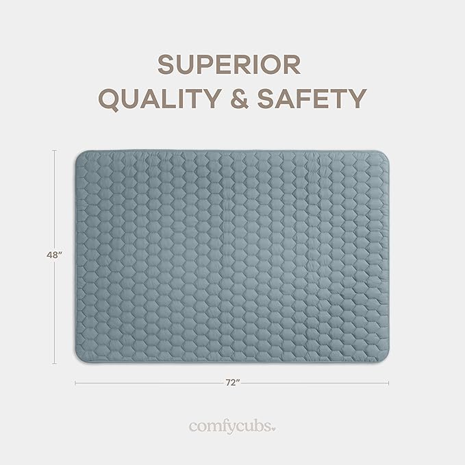 Comfy Cubs Rectangle Kids Play Mat - Medium 48 x 72 inches Soft Quilted Baby Floor Mat with Non-Slip Bottom - Plush Design for Toddlers Playtime and Relaxation - Comfortable and Durable - Pacific Blue