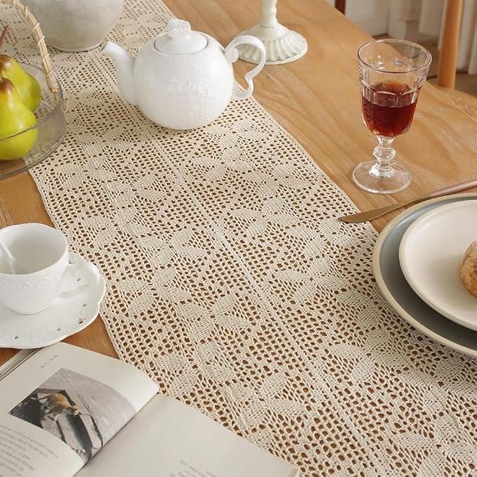 meioro Crochet Lace Table Runner, 12x64 Inch Boho Cotton Table Runners - Image 5