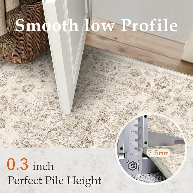 7x9 Washable Neutral Area Rug Beige Vintage Living Room Bedroom Carpet Non-Slip - Image 8