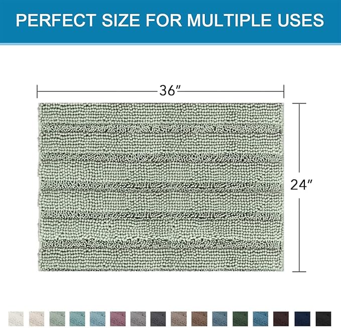 H.VERSAILTEX Bath Mats for Bathroom Non Slip Extra Thick Chenille Striped Bath - Image 2