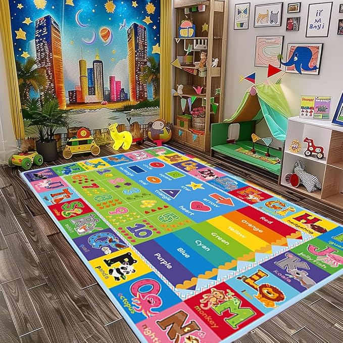 ABC Kids Play Rug, Non-Slip Classroom Carpet, soft low-pile surface, non-slip by Yongjoyalwaysstandsbyyou