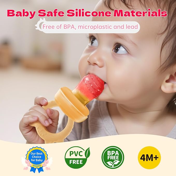 Baby Food Fruit Feeder & Freezer Tray, Auto-Push Fresh Food Feeder Pacifier for Self Feeding, Breastmilk Popsicle Molds for Baby Teething Relief, BPA-Free Silicone, 2 Sizes for 3-12 Months