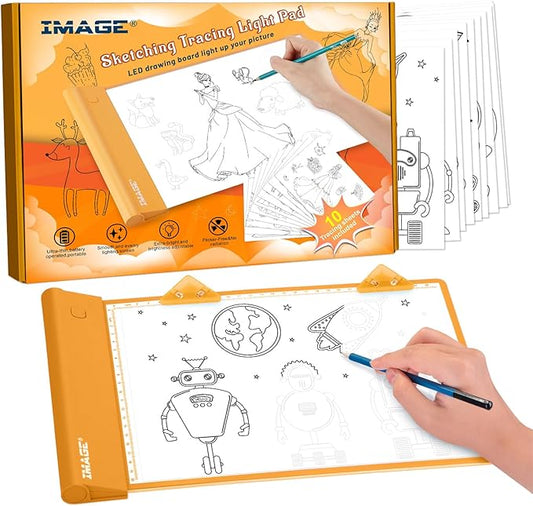 IMAGE Light Up Tracing Pad Orange Drawing Tablet Coloring Board for Kids Children Toy Gift for Girls Boy (Includes 10 Traceable Sheets and Two Clips)