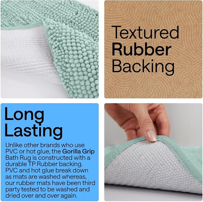 GORILLA GRIP Bath Rug Mat 44x26, Soft Absorbent Chenille, Quick Dry Microfiber - Image 3