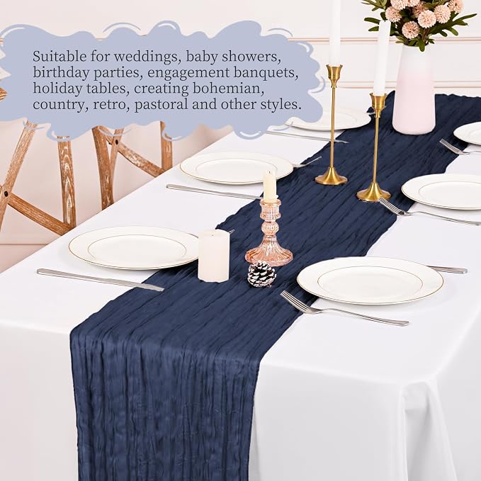 4 Pack Navy Blue Table Runner 17 x 108inch Cheesecloth Table Runner Boho Gauze - Image 6