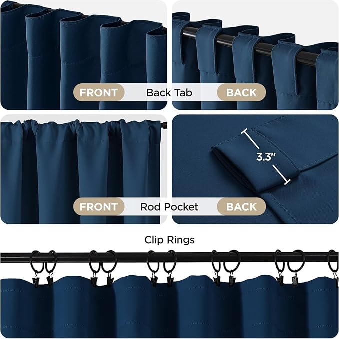 Joydeco Blackout Curtains 84 Inch Length 2 Panels Set, Thermal Insulated Black Out Curtains for Bedroom, Room Darkening Drapes for Living Room Window (W52 x L84 Inch, Navy Blue)