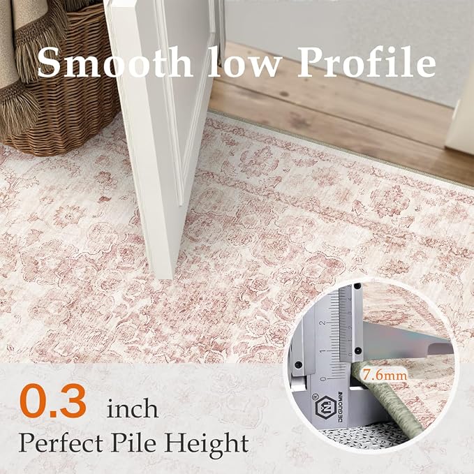 2x5 Washable Neutral Runner Rug Pink Vintage Hallway Kitchen Carpet Non-Slip - Image 8