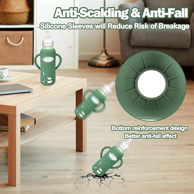 BUSOHA 3 Pack Silicone Sleeves for Dr. Brown's Glass Baby Bottles - Drop Protection Baby Bottle Sleeves Compatible with Dr. Brown's Newborn Glass Bottles with Silicone Handles,8 oz