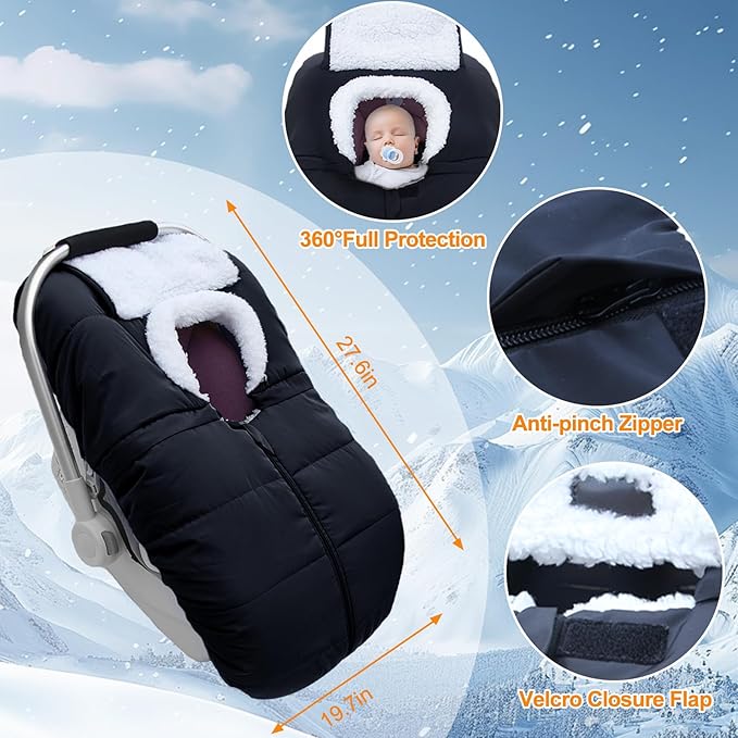 Fairy Baby Winter Car Seat Cover for Babies Carseat– Waterproof, Warm Car Seat Cover Baby – Universal Winter Cover for Back Seat, Infant Car Seat & Baby Carseat（Black）