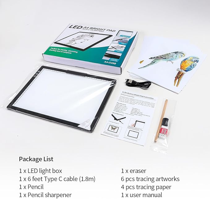Zocelight Rechargeable A4 Light Box,led Light pad with Built-in Stand & Clip,6 Levels of Brightness Light Box for tracing,Diamond Painting.Light Table for Artists,Drawing,Sketching,Animation,X-ray