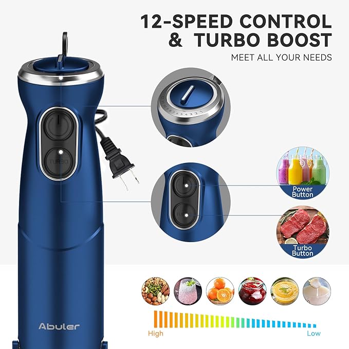 Immersion Blender Handheld 5 in 1 Hand Blender, 1000W Hand Mixer Stick, BPA-Free 12 Speed Handheld Blender 304 Stainless, Beaker, Chopper, Whisk and Milk Frother, Soup, Smoothies, Baby Food, Sauce