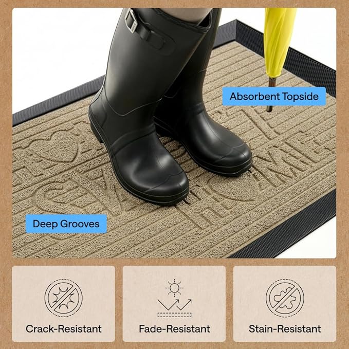 GORILLA GRIP 100% Waterproof All-Season WeatherMAX Doormat, US Designed Natural - Image 5