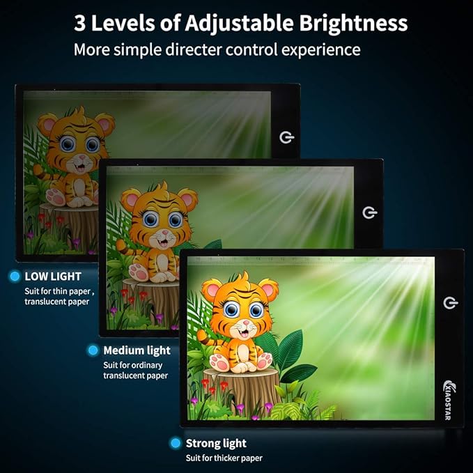 Light Box Drawing Pad A5, Tracing Board with Micro USB Cord Charge Cable and Brightness Adjustable for Artists, AnimationDrawing, Sketching, Animation, X-ray Viewing (A5) Not Rechargeable