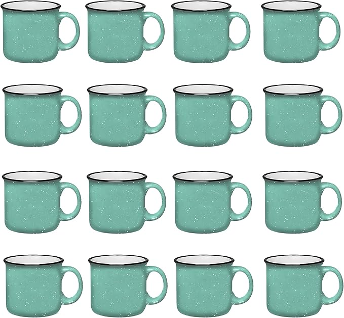 Set of 16 Ceramic Campfire Mugs – 15 Oz, Teal – Coffee & Tea Cups by GiftsbyDesign