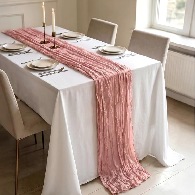 3 Pack Dusty Pink Cheesecloth Table Runner 21 x 120 Inch Boho Gauze Sheer Table - Image 3