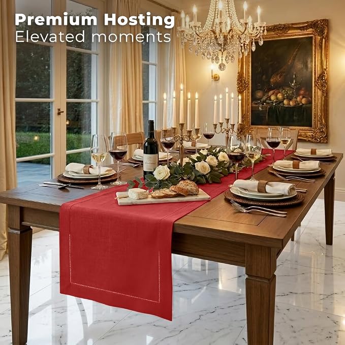 Signature Linen™ by D'Moksha Racing Red Table Runner 108 Inches Long, 100% Pure - Image 3