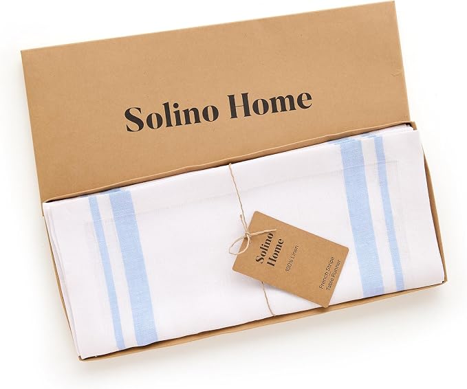 Solino Home 100% Pure Linen Table Runner, 14 x 144 in, French Stripe | Table - Image 5
