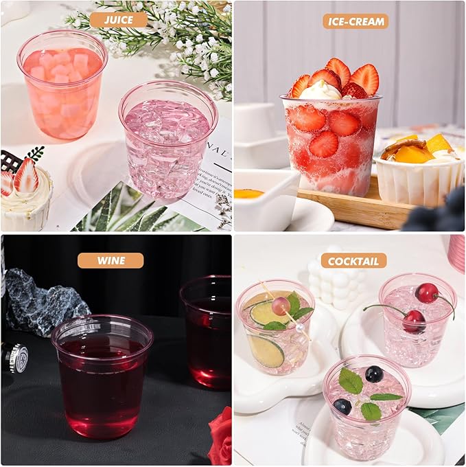 KesaPlan 50Pcs 12oz Pink Plastic Party Cups, Disposable Wine Cocktail Cups | - Image 6