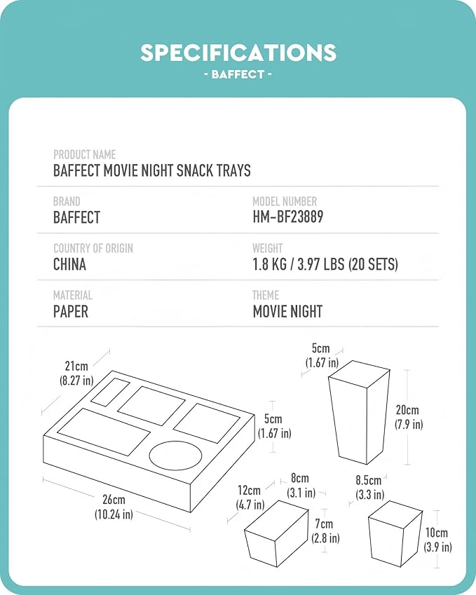 Baffect Movie Night Snack Trays 100pcs Movie Night Supplies | 20 Movie Night - Image 6