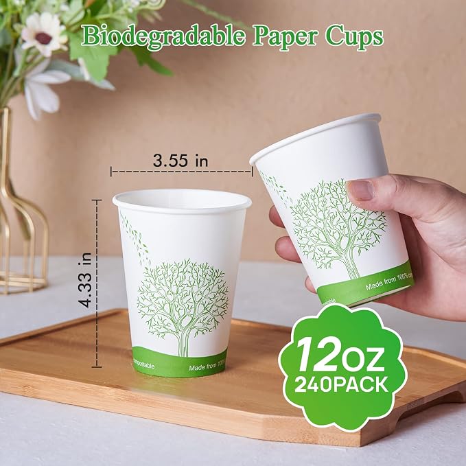 ECOLipak 240 Count 12 oz Compostable Paper Cup, Disposable Paper Coffee Cup | - Image 5