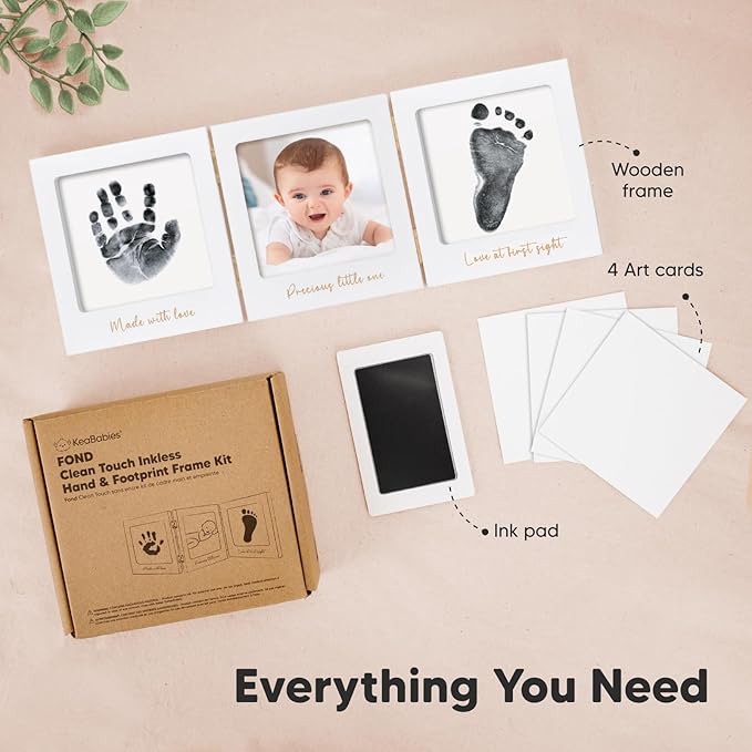 Inkless Baby Handprint and Footprint Kit for Newborn - Baby Footprint Kit,Newborn Keepsake Nursery Picture Frame,Dog Paw Print Maker,Personalized Gifts for New Mom,Showers & Registry(White/Gold)