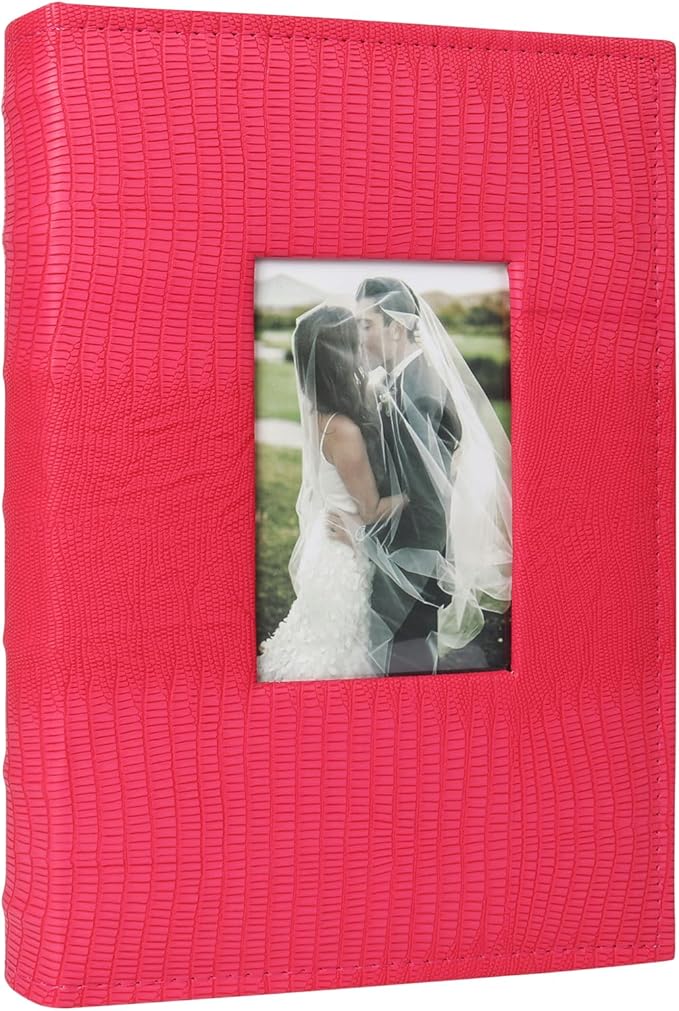 RECUTMS 4x6 Photo Album Photo Book Pack of 50 Sheets Holds 300 Photos,Leather Cover Picture Album with Front Window for Memories Couple Valentines Baby Wedding Family (Pink)