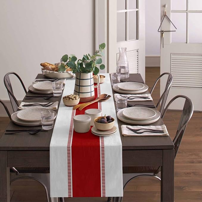 Red Table Runners 90 inches Long, Modern Stripes Table Runner Cotton Linen - Image 4