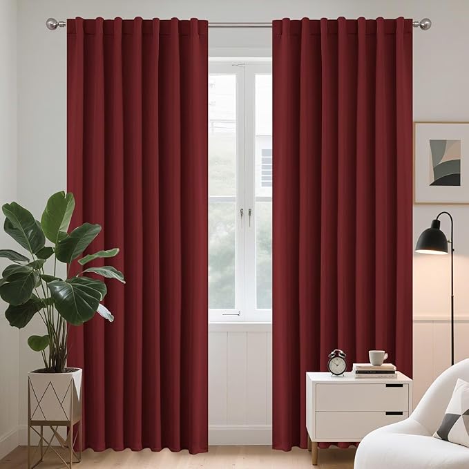 Joydeco Blackout Curtains 96 Inches Long for Bedroom, Thermal Insulated Black Out Curtains 2 Panels Set, Room Darkening Drapes for Living Room Window (W52 x L96 Inch, Burgundy Red)