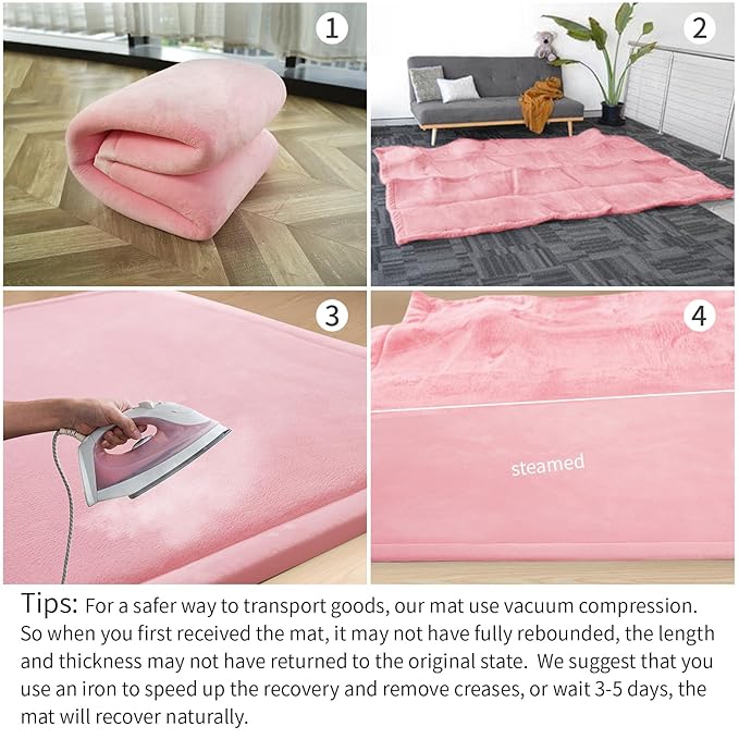 Baby Play Mat for Floor,1.3" Thick Memory foam Tummy Time Mat for Toddlers,Infants,kids,Water-Repellent Soft Nursery Rug ,79"×79" Extra Large Non Slip for Crawling&Yoga,Tatami Style for Living Room(Pink)