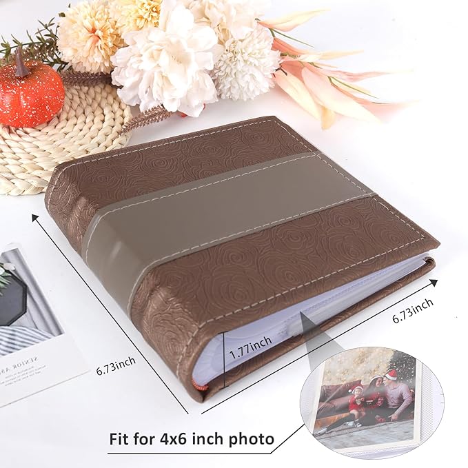 RECUTMS Photo Album 4x6 with Writing Space 100 Photos Photo Book, Leather Cover Picture Album with Memo Areas for Wedding Anniversary Family Baby Couple Valentines Graduation Travel (Dark Coffee)
