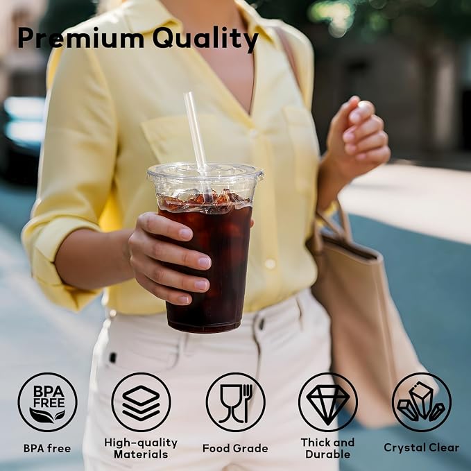AOZITA 100 Pack - 16 oz Clear Plastic Cups - Image 3