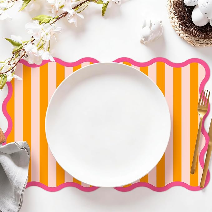 JarThenaAMCS 60 Pcs Stripe Scalloped Paper Placemats Table Mats 11 x 17 Inch - Image 4