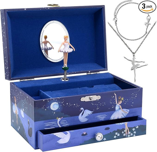 Jewelkeeper Ballerina Music Box & Little Girls Jewellery Set - 3 Ballerina Gifts for Girls