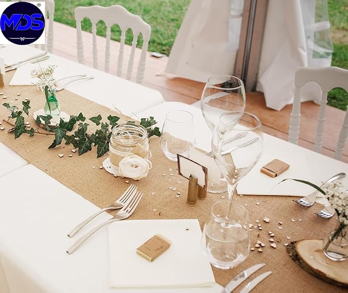 MDS® Pack of 10 Natural Burlap Table Runner, 12 x 108 Inch, Jute Vintage Rustic - Image 2